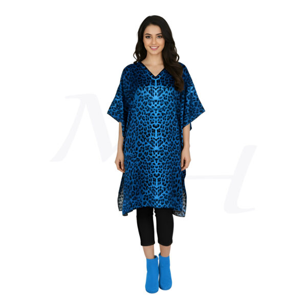 Leopard Print Silk Tunic Dress for Women and Girls Royal Blue Front