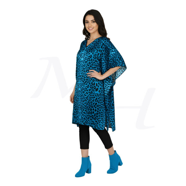 Leopard Print Silk Tunic Dress for Women and Girls Royal Blue Half Side