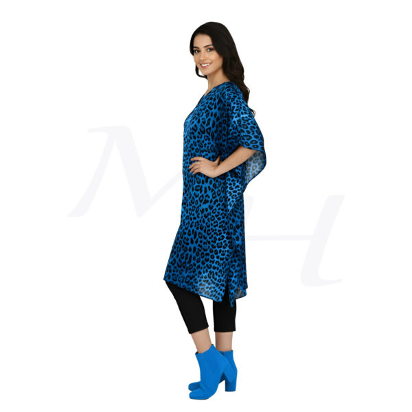Leopard Print Silk Tunic Dress for Women and Girls Royal Blue Side