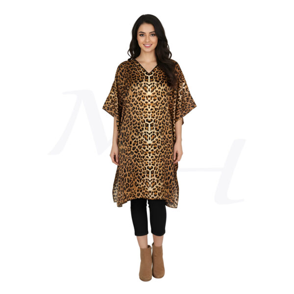 Leopard Print Silk Tunic Dress for Women and Girls Brown Front