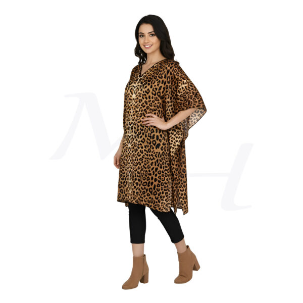 Leopard Print Silk Tunic Dress for Women and Girls Brown half side