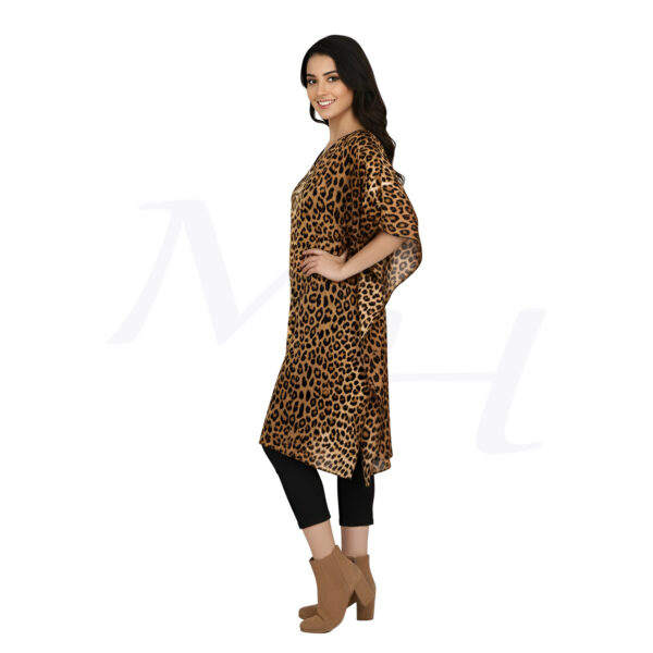 Leopard Print Silk Tunic Dress for Women and Girls Brown side