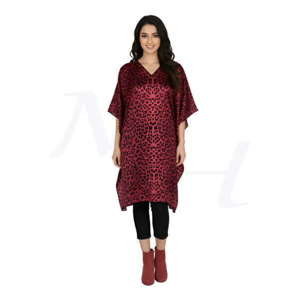 Leopard Print Silk Tunic Dress for Women and Girls Maroon Front