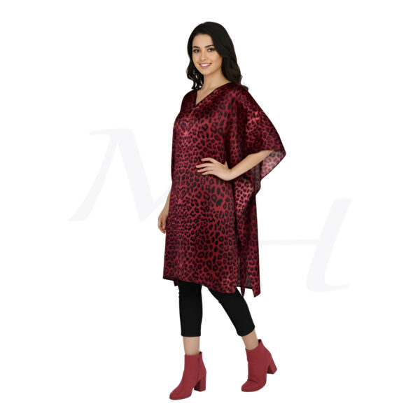 Leopard Print Silk Tunic Dress for Women and Girls Maroon half side