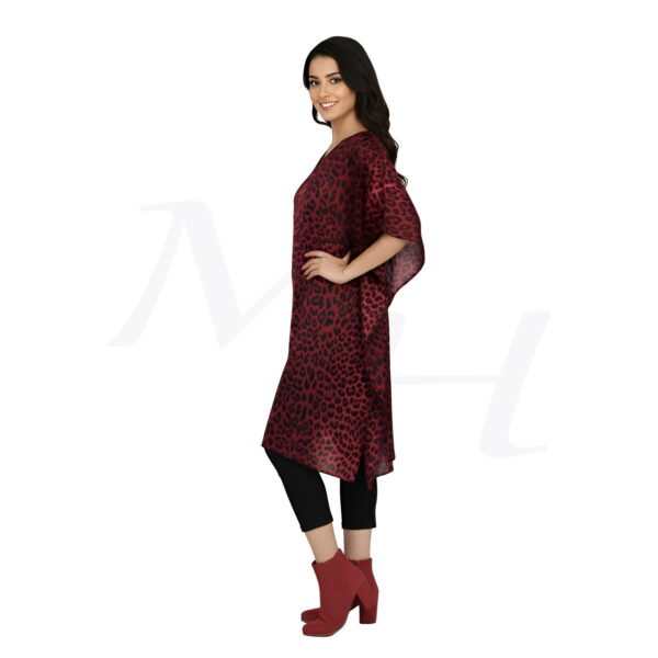 Leopard Print Silk Tunic Dress for Women and Girls Maroon Side