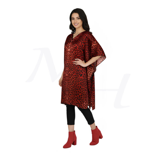 Leopard Print Silk Tunic Dress for Women and Girls Red half Side