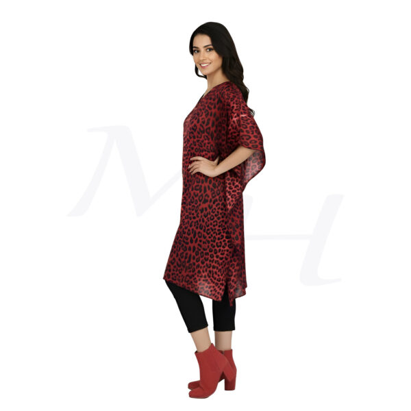 Leopard Print Silk Tunic Dress for Women and Girls Red Side